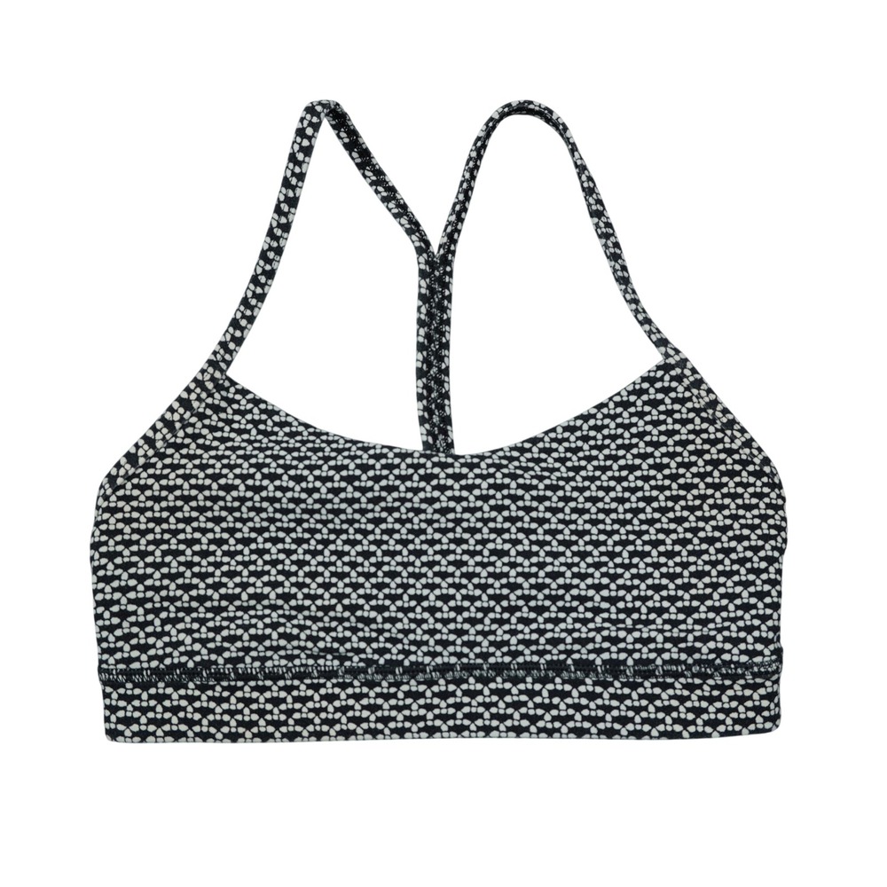 Lululemon Size 4 Flow Y Bra Black White Geometric Dot Racerback Yoga Sports Bra